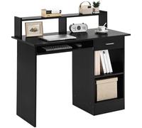 Yaheetech Bureau Noir pour Ordinateur PC Bureau Informatique 106 x 50 x 94 cm avec Porte Clavier Coulissant Tiroir et 2 étagères Table de Bureau pour Chambre Studio Noir