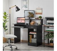 Yaheetech Bureau Noir pour Ordinateur PC Bureau Informatique avec Porte Clavier Coulissant Tiroir et 2 étagères Chambre Studio