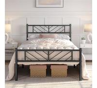 Yaheetech Cadre de lit 90x190 cm Lit en Métal pour Adultes Grande Espace en Lattes Moderne Noir