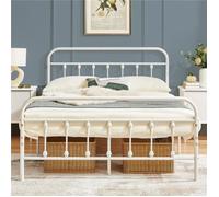 Yaheetech Cadre de Lit en Métal 140×200 cm Vintage Lit avec Sommier Haute Tête de Lit Armature Métallique à 6 Pieds de Support Blanc