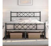 Yaheetech Cadre de Lit en Métal 140x200 cm avec Sommier, Lits Doubles 2 Places pour Adultes, 2 Personnes Deux Places, Lits Moderne en Fer Forgé, 32 cm Espace de Rangement, Assemblage Facile, Noir