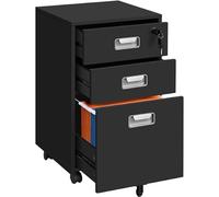 Yaheetech Caisson de Bureau Mobile avec 3 Tiroirs, Verrouillable, Rangement Bureau pour Document A4/Lettre, Dossier Suspendu, Support d'Imprimante à roulettes, 40 cm L × 40 cm l × 66 cm, Noir