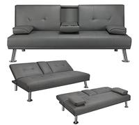 Yaheetech Canapé-Lit 2/3 Places Droit Convertible en Similicuir Gris | Canapé Moderne avec Dossier Inclinable 3 Niveaux, Divans Relax pour Couchage Quotidien Salon Bureau Chambre à Coucher Studio