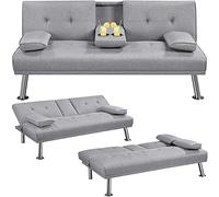 Yaheetech Canapé-Lit 2/3 Places Droit Convertible en Tissu Gris Clair | Canapé Moderne avec Dossier Inclinable 3 Niveaux, Divans Relax pour Couchage Quotidien Salon Bureau Chambre à Coucher Studio