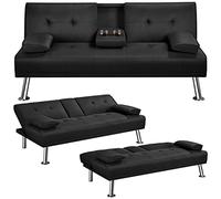 Yaheetech Canapé-Lit 2/3 Places Droit Convertible en Tissu Noir | Canapé Moderne avec Dossier Inclinable 3 Niveaux, Divans Relax pour Couchage Quotidien Salon Bureau Chambre à Coucher Studio