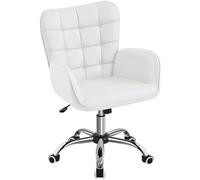 Yaheetech Chaise Bureau avec Accoudoirs Incurvés Inclinable Réglable Blanc