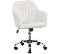 Yaheetech Chaise Bureau Chaise Coiffeuse Fauteuil Inclinable Rotative à 360° Chaise d'Ordinateur en Tissu pour Chambre Bouclette Recouverte Ivoire