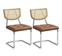 Yaheetech Chaise Cantilever Lot de 2 Chaises de Salle à Manger en Similicuir Dossier en Rotin Tissé Chaises de Cuisine Assise Capitonnée Pied en Métal pour Cuisine Salon Brun Rustique