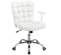 Yaheetech Chaise de Bureau à roulettes Chaise d'Ordinateur en Similicuir avec Hauteur d'Assise Réglable Dossier Rembourré Accoudoirs Détachables Blanche