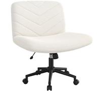 Yaheetech Chaise de Bureau avec roulettes, Fauteuil de Bureau sans Accoudoirs avec Large Assise, Siège Pivotant en Tissu Bouclette, Chaise Réglable en Hauteur, pour Bureau Chambre, Ivoire
