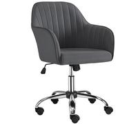 Yaheetech Chaise de Bureau Dossier Bombé avec Accoudoir Incurvé, Gris Foncé | Dossier Cannelé Inclinable 110° Roulettes Silencieuses Charge 136kg Velours Soigné Métal Chromé Salon Bureau Studio Réunion