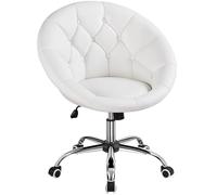 Yaheetech Chaise de Bureau en Similicuir Fauteuil Ergonomique avec Dossier Arrondi Fauteuil de Coiffeuse Réglable en Hauteur Pivotante Chaise pour Salon, Chambre Charge 136kg Blanc