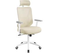 Yaheetech Chaise de Bureau Ergonomique Inclinaison Verrouillable Beige | Fauteuil Bureau Support Lombaire et Appui-tête Réglables, Roulettes Pivotantes , Charge 136kg pour Personnes de Grande Taille