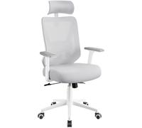 Yaheetech Chaise de Bureau Ergonomique Inclinaison Verrouillable Blanc/Gris | Fauteuil Bureau Support Lombaire et Appui-tête Réglables, Roulettes Pivotantes , Charge 136kg pour Personnes de Grande Taille