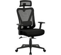 Yaheetech Chaise de Bureau Ergonomique Inclinaison Verrouillable Noir | Fauteuil Bureau Support Lombaire et Appui-tête Réglables, Roulettes Pivotantes , Charge 136kg pour Personnes de Grande Taille