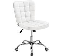 Yaheetech Chaise de Bureau pivotante réglable en Hauteur - Tabouret cosmétique - Tabouret de Bureau sans accoudoirs - Tabouret de Bureau avec roulettes synthétique Blanc