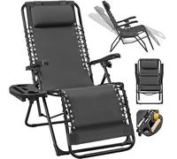 Yaheetech Chaise Longue Pliante Inclinable Bain de Soleil Lot de 2 Zéro Gravité avec Plateau Amovible pour Piscine Jardin Terrasse Charge 114kg Gris foncé
