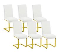 Yaheetech Chaise Salle à Manger Lot de 6 en Similicuir Cuisine Moderne Siège Revêtement Chaise Hauteur Assise 50 cm Acier Chromé Chaise Blanche