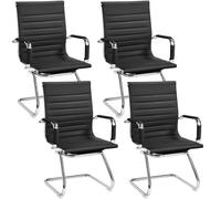 Yaheetech Chaises de Conférence Lot de 4 avec Accoudoirs Cantilever Noir | Chaises de Bureau Ergonomique Similicuir avec Manchettes Patins de Protection pour Bureau Réception Réunion Salle D’Attente
