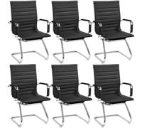 Yaheetech Chaises de Conférence Lot de 6 avec Accoudoirs Cantilever Noir | Chaises de Bureau Ergonomique Similicuir avec Manchettes Patins de Protection pour Bureau Réception Réunion Salle D’Attente
