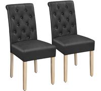 Yaheetech Chaises de Salle à Manger Lot de 2 Haut Dossier en Similicuir Pieds en Bois Massif Chaises de Cuisine Assise Rembourrée Maison Chambre Bureau Hôtel 45,5 cm × 62 cm × 98,5 cm Anthracite