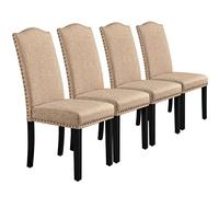 Yaheetech Chaises de Salle à Manger Lot de 4 Revêtement en Tissu Pieds en Bois Chaises de Salon avec Haut Dossier Chaises de Cuisine pour Maison Bureau Cuisine Bar Hôtel 45,5 x 62 x 103cm Kaki