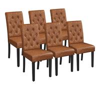 Yaheetech Chaises de Salle à Manger Lot de 6 Chaises de Salon en Similicuir Pieds en Bois Massif de Chêne Chaise de Chambre Assise Rembourrée pour Maison Bureau Cuisine Bar Brun Vintage