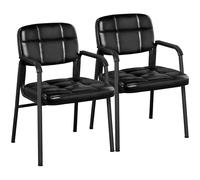 Yaheetech Chaises de Visiteur Lot de 2 avec Accoudoir Rembourrés Noir | Fauteuil d'accueil Visiteur Siège Rembourré Repose-pieds réglables en Smilicuir pour Salon/Bureau/Salle d'Attente/Cuisine