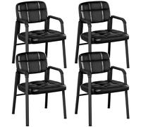 Yaheetech Chaises de Visiteur Lot de 4 avec Accoudoir Rembourrés Noir | Fauteuil d'accueil Visiteur Siège Rembourré Repose-pieds réglables en Smilicuir pour Salon/Bureau/Salle d'Attente/Cuisine