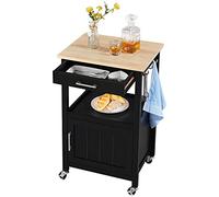 Yaheetech Chariot de Service à roulettes Desserte Meuble Rangement Cuisine avec 1 Tiroir/3 Crochets/1 Placard/1 Compartiment Ouvert 55 x 45 x 89 cm Noir
