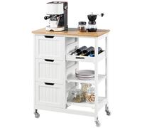 Yaheetech Desserte à roulettes avec 3 Tiroirs Étagères Plan de Travail Îlot Central en Bois Moderne Desserte de Cuisine Salon Balcon Bar Jardin 67×37×84,5cm Blanc