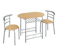 Yaheetech Ensemble Chaises de Salle à Manger Scandinave, Lot de 2 Chaises de Cuisine Ensemble de Table à Manger 3 pièces de Cuisine avec Porte-Bouteilles, pour Jardin, Studio Chêne