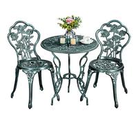 Yaheetech Ensemble de bistrot 3 pièces pour Balcon avec chaises et 2 tabourets de Jardin en Fonte d'aluminium de Style Antique Vert