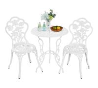 Yaheetech Ensemble de Bistrot 3 Pièces Table de Jardin et 2 Chaises en Métal avec Trou de Parasol Set Bistrot pour Terrasse Véranda Balcon Porche Cour Blanc