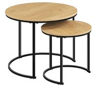 Yaheetech Ensemble de Table Gigogne en Bois, 2 Tables Basses Rondes Rustiques avec Armature en Métal, Couleur Chêne