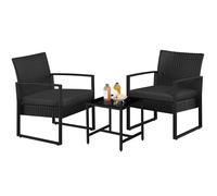 Yaheetech Ensemble Mobilier de Jardin 3 Pièces en Rotin Polyester et Métal 1 Table Basse et 2 Fauteuils avec Coussins, Noir