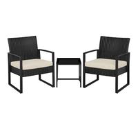 Yaheetech Ensemble Mobilier de Jardin 3 Pièces en Rotin Polyester et Métal 1 Table Basse et 2 Fauteuils avec Coussins, Noir/Beige