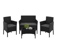 Yaheetech Ensemble Salon de Jardin 4 Pièces en Polyrotin avec Table Causeuse Fauteuils Coussins pour Terrasse Balcon Noir/Gris