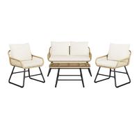 Yaheetech Ensemble Salon de Jardin 4 Pièces Tressé Set de 1 Canapé avec 2 Places 2 Fauteuils et Table d'Appoint en Verre Trempé Style Bohème pour Terrasse Balcon, Patio