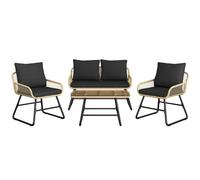 Yaheetech Ensemble Salon de Jardin 4 Pièces Tressé Set de 1 Canapé avec 2 Places 2 Fauteuils et Table d'Appoint en Verre Trempé Style Bohème pour Terrasse Balcon, Patio