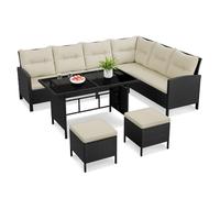 Yaheetech Ensemble Salon de Jardin en polyrotin Lot de Mobilier 4 Pièces Canapés Extérieur avec Table et Ottomans Meubles pour Balcon Terrasse Véranda Salon Noir/Beige