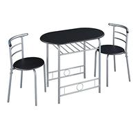 Yaheetech Ensemble Table à Manger et 2 Chaises avec Étagère 90cm Noir