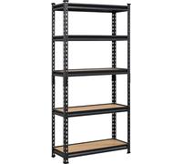 Yaheetech Étagère à 5 Niveaux Étagère Metallique Garage 153 × 75 × 30cm Capacité de Charge 175kg avec Planches MDF et Cadre Organisateur sans Vis pour Entrepôt Grenier Buanderie Magasin Noir