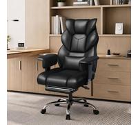 Yaheetech Fauteuil de Bureau Ergonomique Grande Taille Inclinable 105-138° | Chaise de Bureau Pivotante, Fauteuil Direction Rembourré, avec Repose-Pieds et Coussin Lombaire, Hauteur Réglable, 136KG Noir