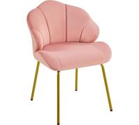 Yaheetech Fauteuil de Salon Moderne, Design Coquillage, Chaise de Chambre à Coucher Confortable, Rembourré, Ergonomique, Fauteuil en Velours avec Dossier, Pieds en Métal Plaqué Or, Rose