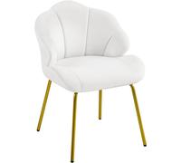 Yaheetech Fauteuil de Salon Moderne, Design Coquillage, Chaise de Chambre à Coucher Confortable, Rembourré, Ergonomique, Fauteuil en Velours avec Dossier, Pieds en Métal Plaqué Or, Blanc