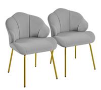 Yaheetech Fauteuil de Salon Moderne, Design Coquillage, Chaise de Chambre à Coucher Confortable, Rembourré, Ergonomique, Fauteuil en Velours avec Dossier, Pieds en Métal Plaqué Or Gris Clair/2