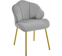 Yaheetech Fauteuil de Salon Moderne, Design Coquillage, Chaise de Chambre à Coucher Confortable, Rembourré, Ergonomique, Fauteuil en Velours avec Dossier, Pieds en Métal Plaqué Or Gris Clair