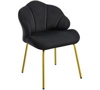 Yaheetech Fauteuil de Salon Moderne, Design Coquillage, Chaise de Chambre à Coucher Confortable, Rembourré, Ergonomique, Fauteuil en Velours avec Dossier, Pieds en Métal Plaqué Or Noir
