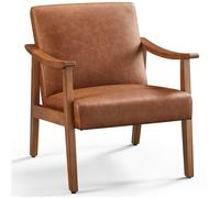 Yaheetech Fauteuil de Salon Similicuir-Pieds Bois réglables-Testé SGS- Canapé Rembourré Charge 136kg Marron Clair Style Rétro